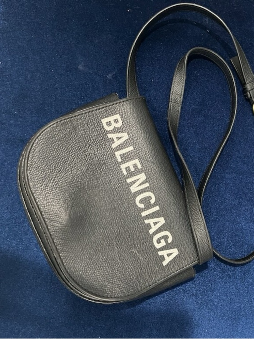 Balenciaga Black Leather Crossbody with White Logo Print
